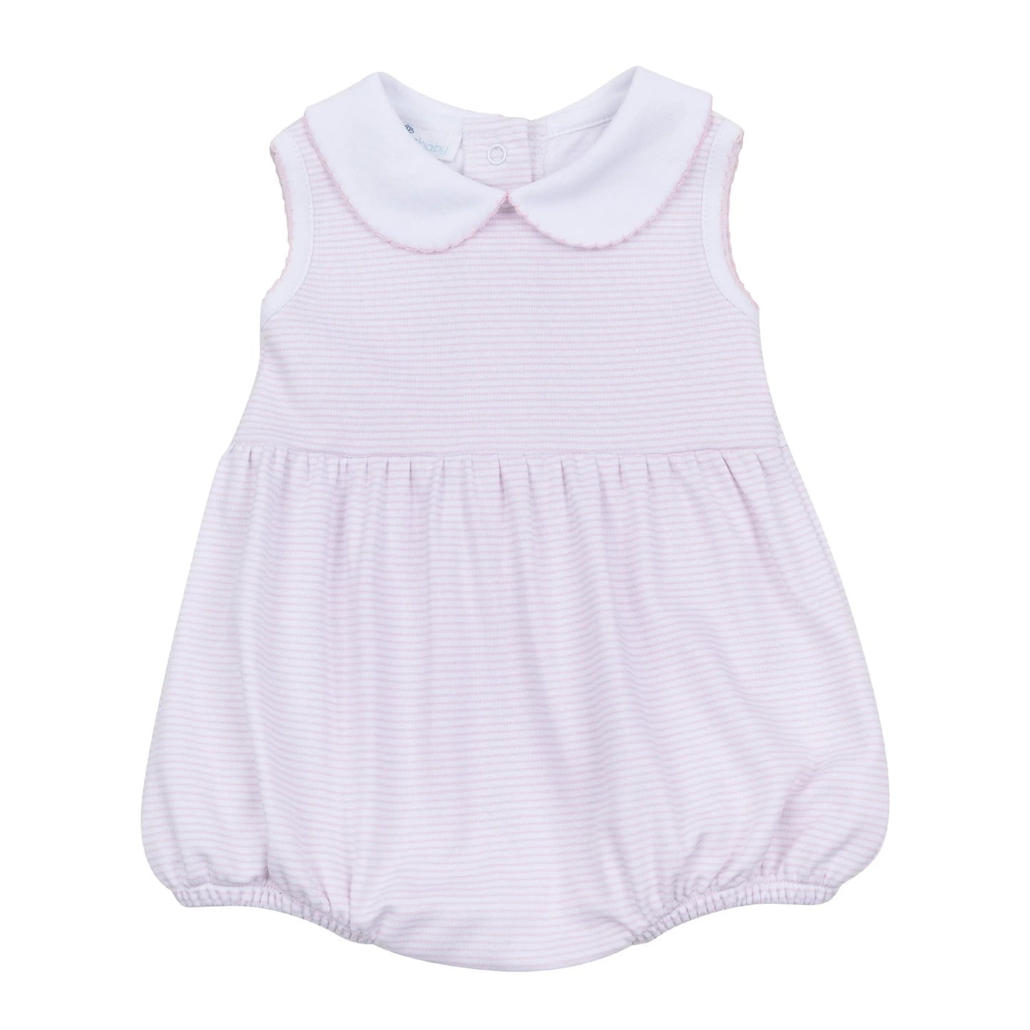 Mini Stripes Collared Sleeveless Bubble - Pink
