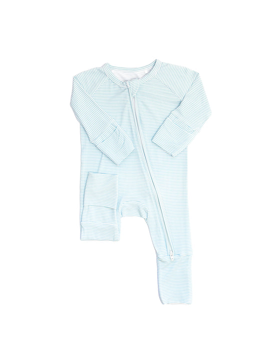 Sleep Romper- Dusty Blue Mini Stripe