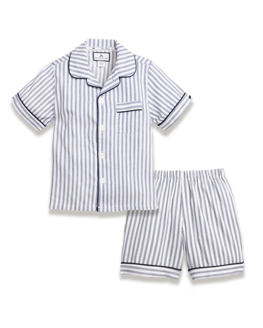 Navy French Ticking Pajama Short Set