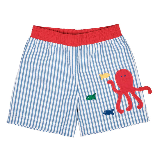 Seersucker Swim Trunk with Octopus