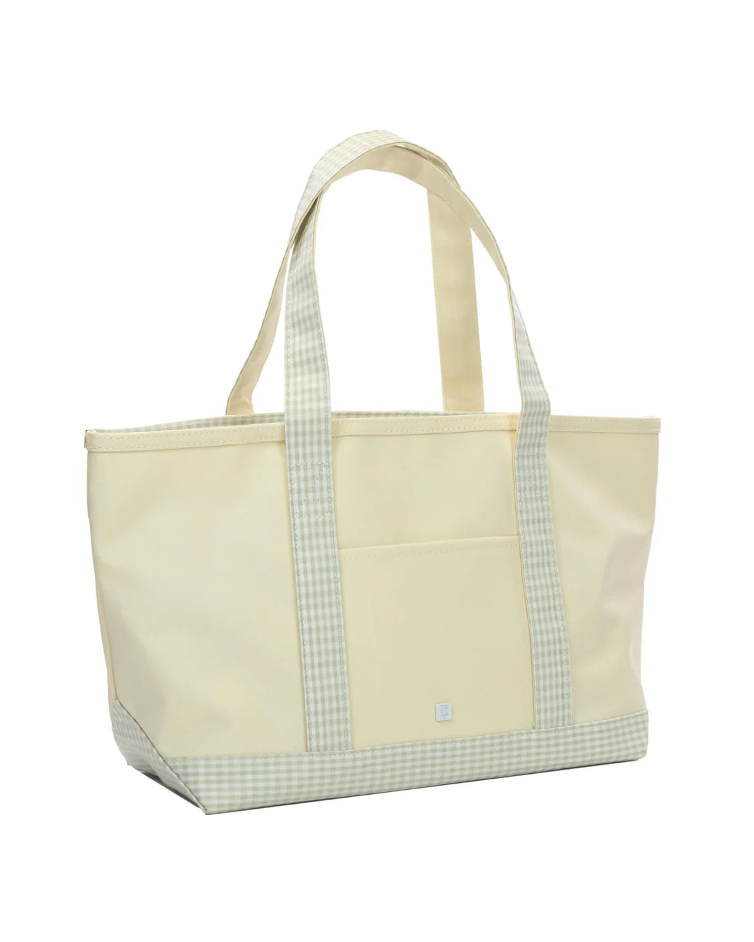 Medium Tote - Coated Canvas Natural with Gingham Pearl Grey Trim