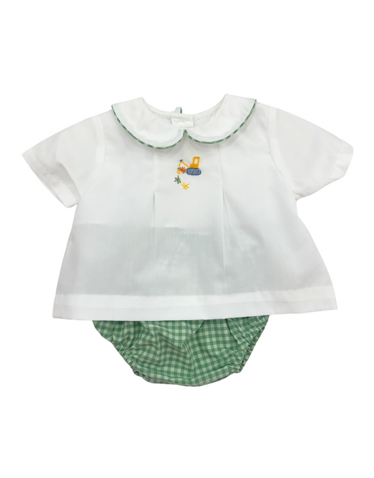 Fall Construction Hand Embroidered Diaper Set