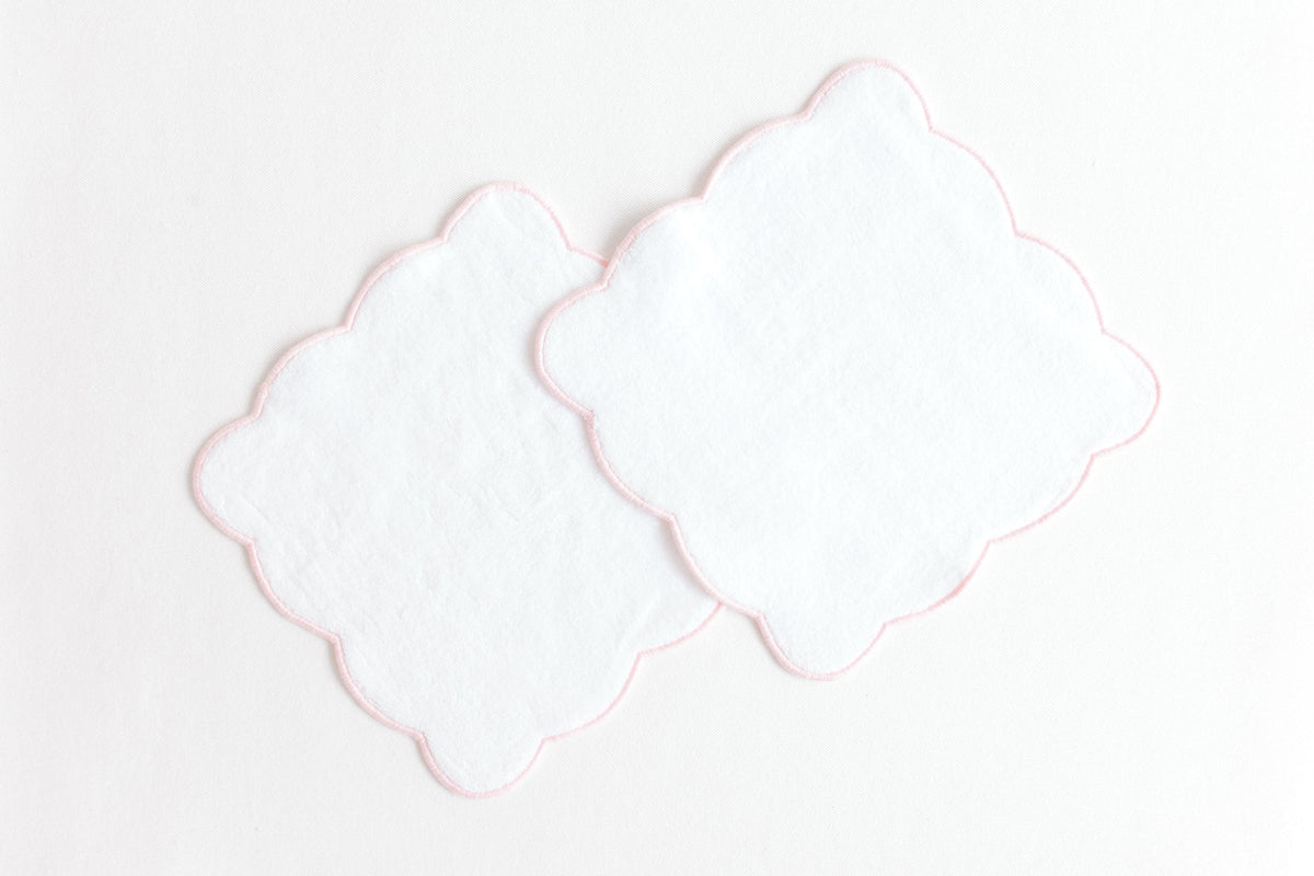 Wash Cloth Set - Pink Stripe Scalloped Edge