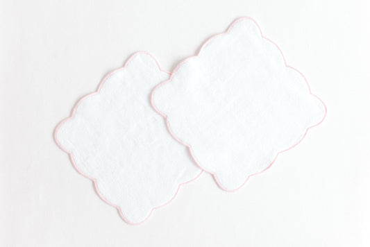 Wash Cloth Set - Pink Stripe Scalloped Edge