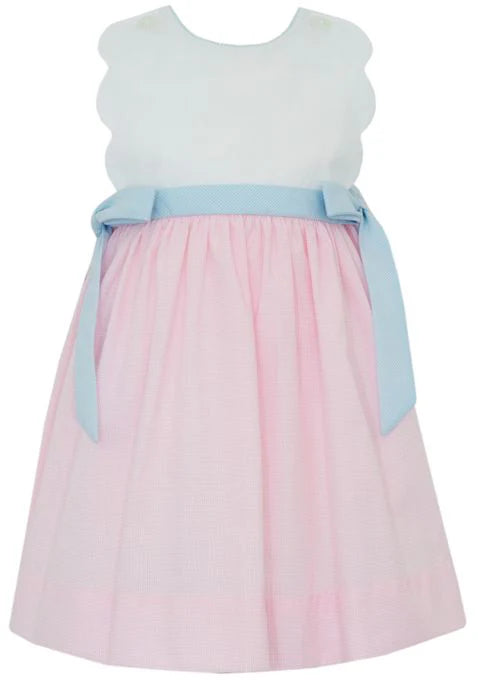 Pink Check Scalloped Sundress w/ Lt.Blue Side Bows