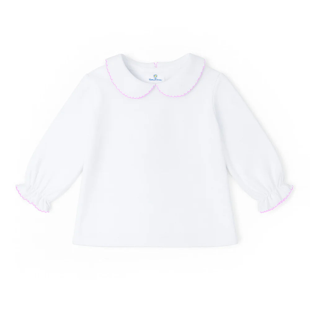 Knit Long Sleeve Blouse With Pink Picot