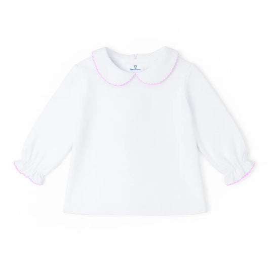 Knit Long Sleeve Blouse With Pink Picot