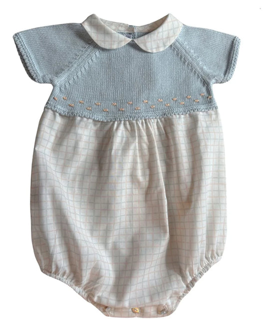 Short Sleeve Plaid Bubble- Light Blue with Tangerine Plaid