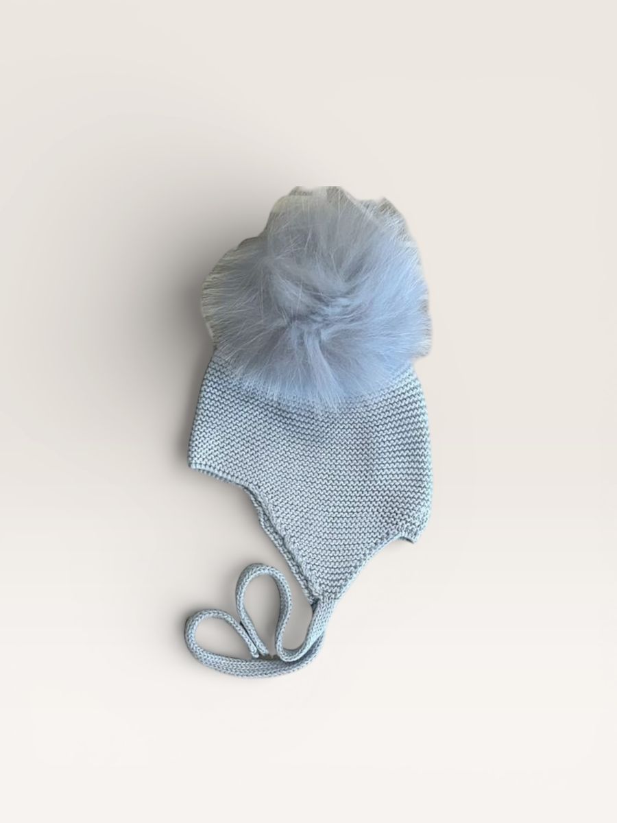 Pom Tie Hat- Light Blue