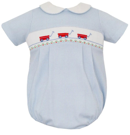 Wagons - Blue Knit Stripe Boy's Bubble