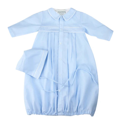 Preemie Dot Embroidered Take Me Home Gown with Hat- Blue