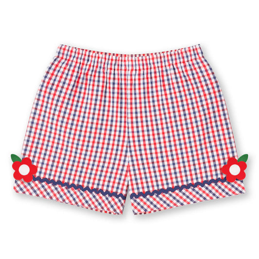 Plaid Seersucker Shorts with Ric Rac and Flowers