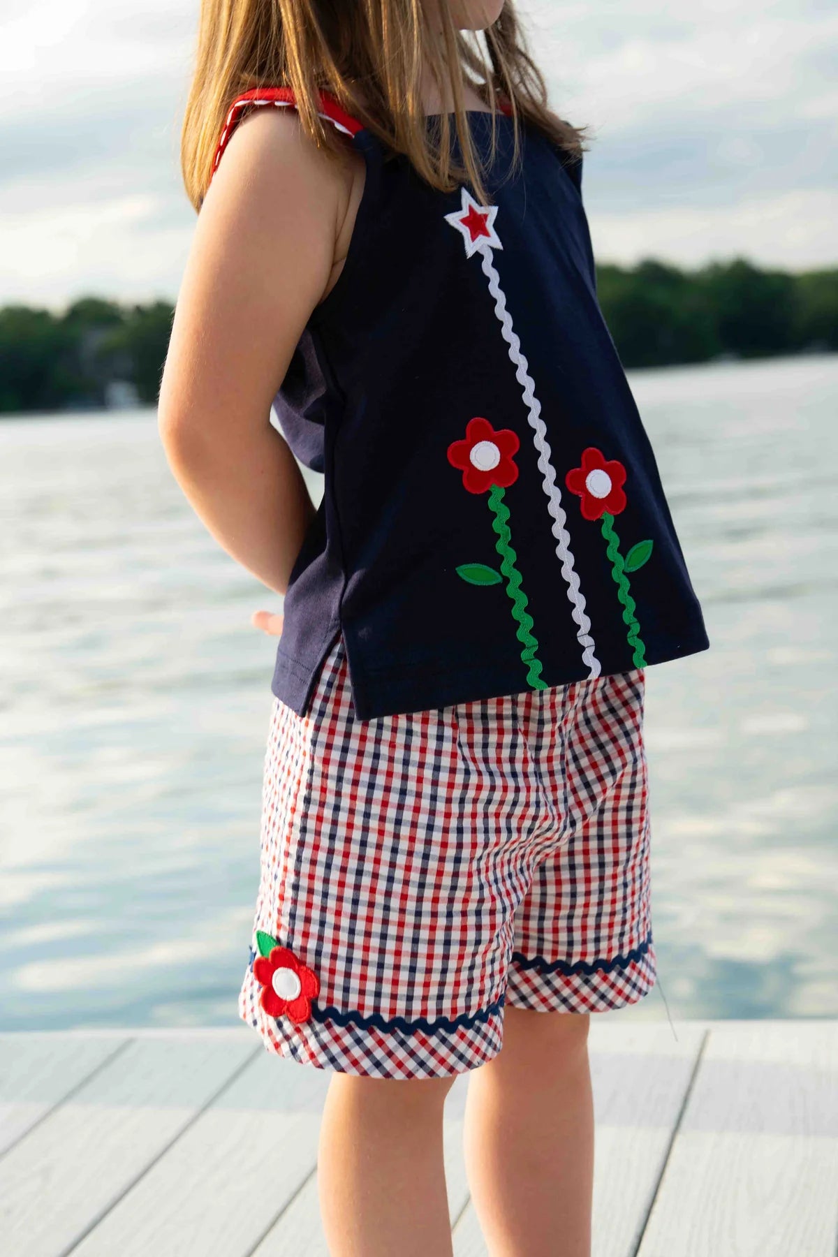 Plaid Seersucker Shorts with Ric Rac and Flowers
