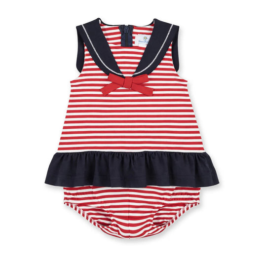Stripe Knit Romper With Sailor Collar
