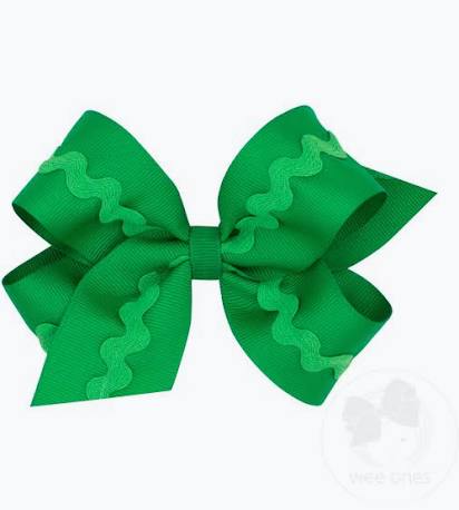 Medium Grosgrain Bow with Ric Rac - Green