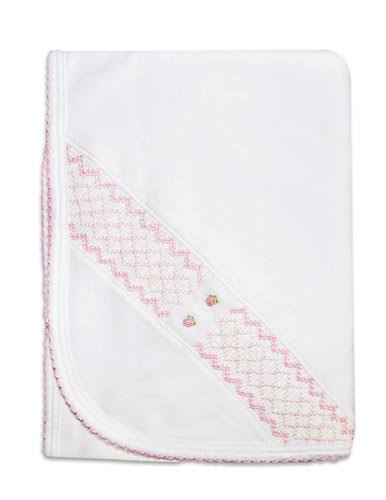 White and Pink Jacquard Smocked Blanket