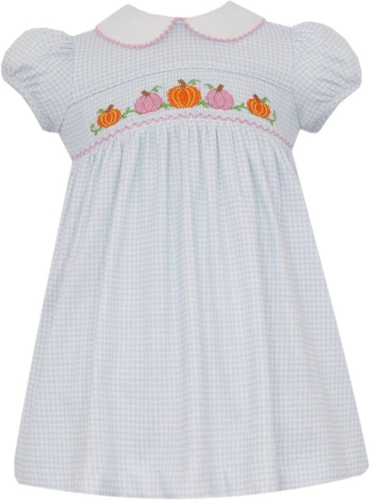 Petit Bebe Pumpkin Blue Gingam Knit Dress