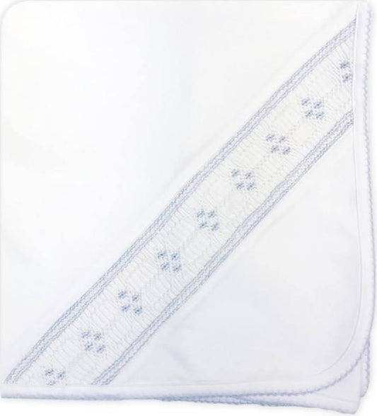 Sweet Baby Boy White Jacquard Blue Smocked Blanket