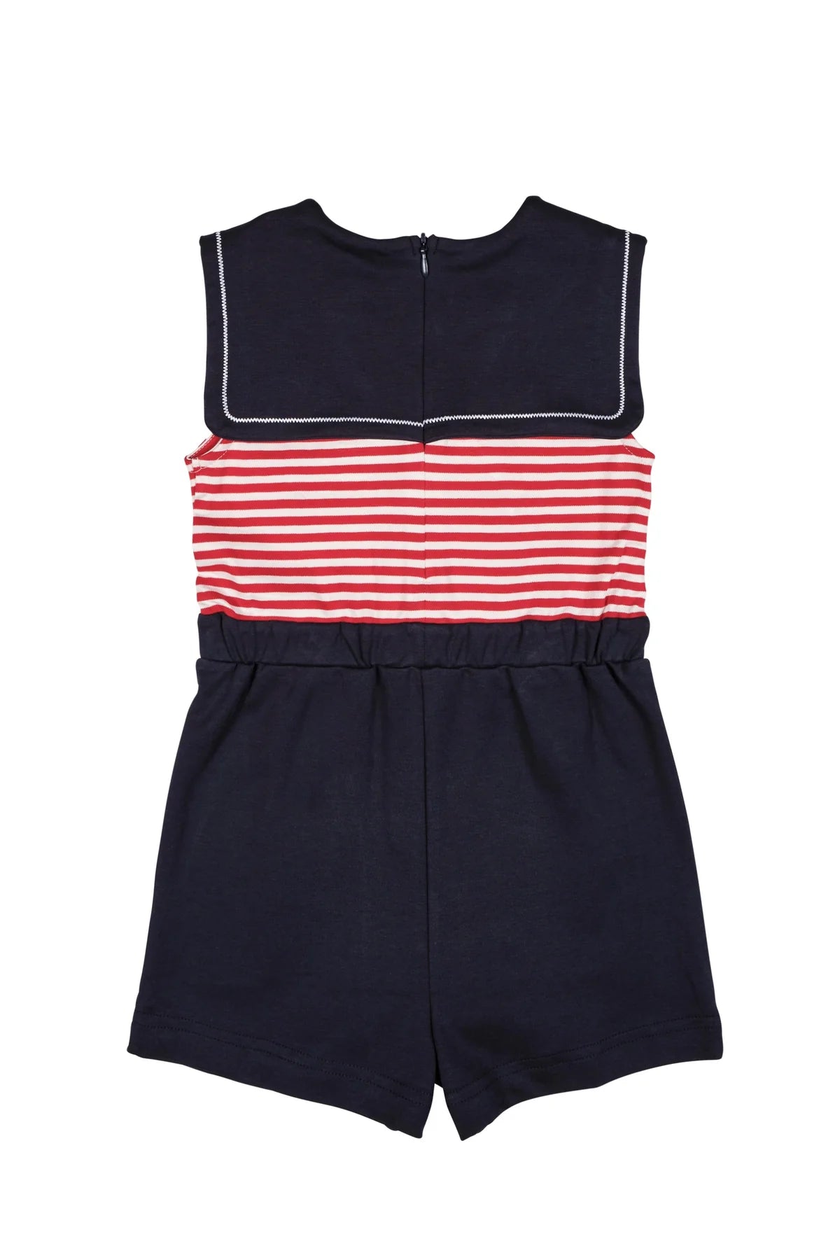 Stripe Knit Shorts Romper with Sailor Collar