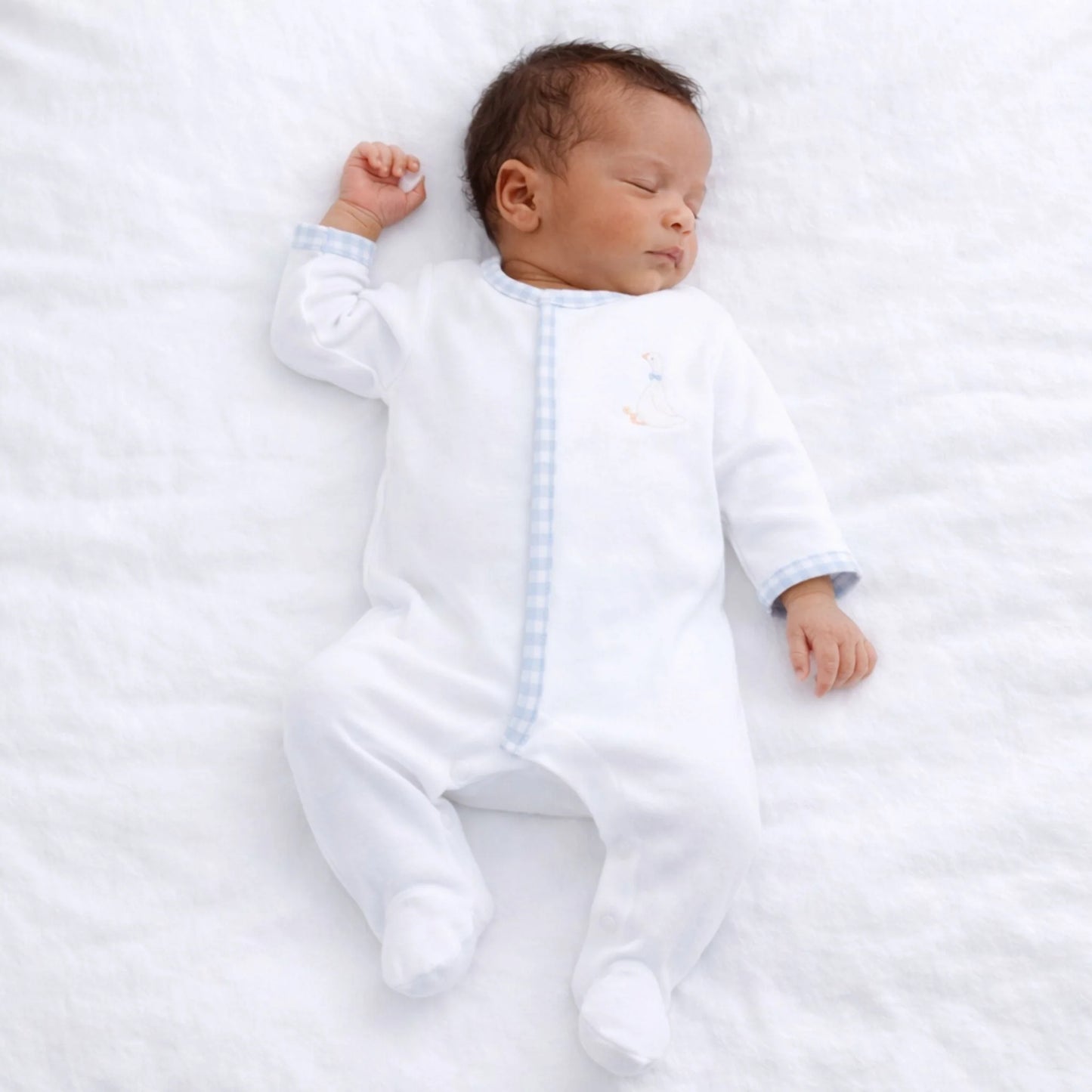 Silly Goose Smocked Footie - Light Blue