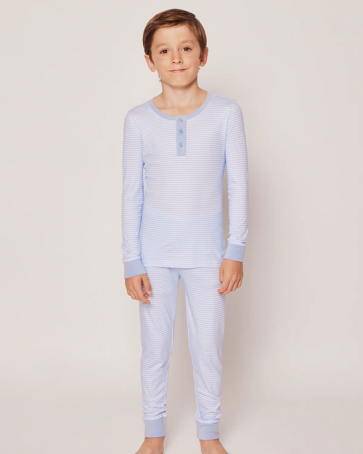 Kids Pima Snug Fit Pajama Set in Blue Stripes