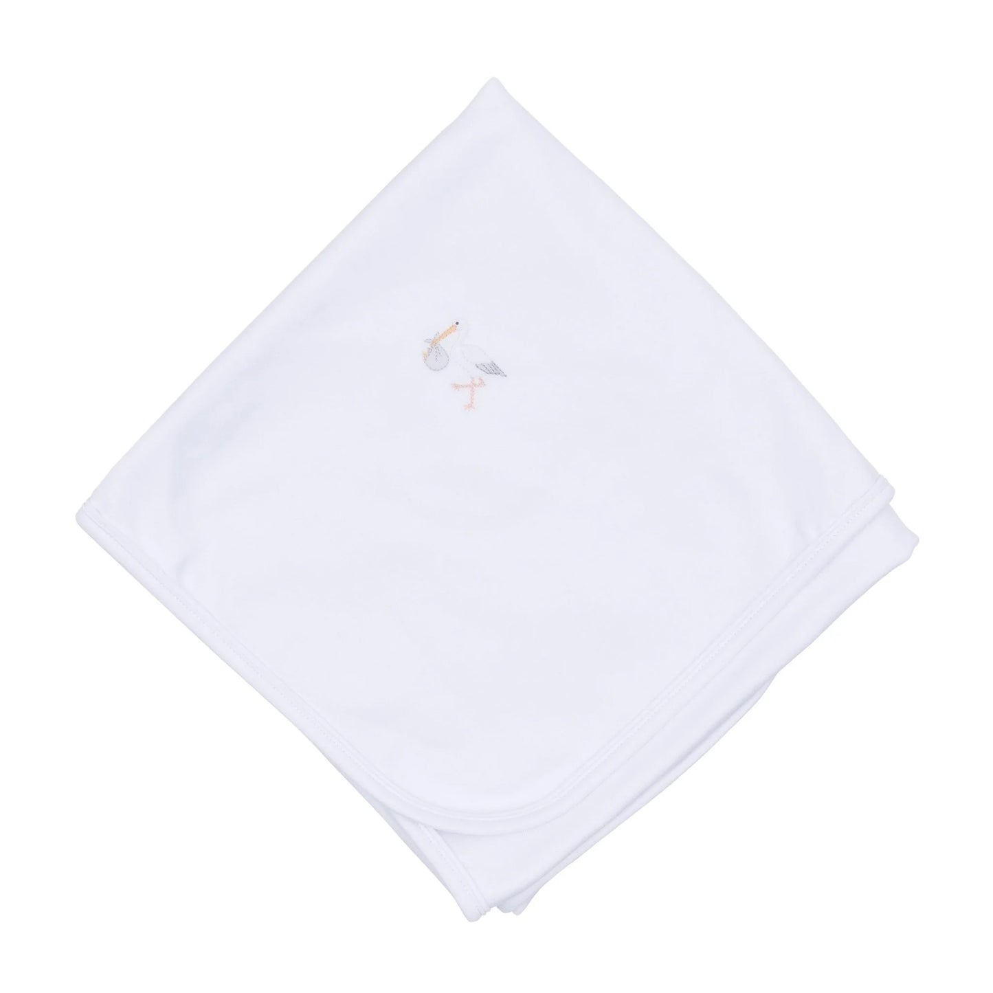 Vintage Stork Receiving Blanket - White