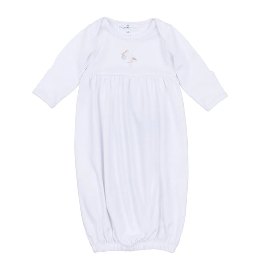 Vintage Stork Gathered Gown - White