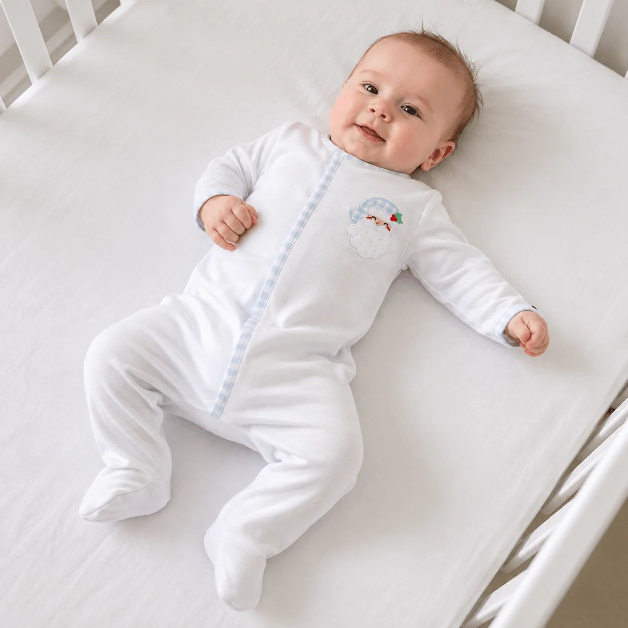 Sweet St. Nick Applique Baby's First Christmas Footie- Light Blue