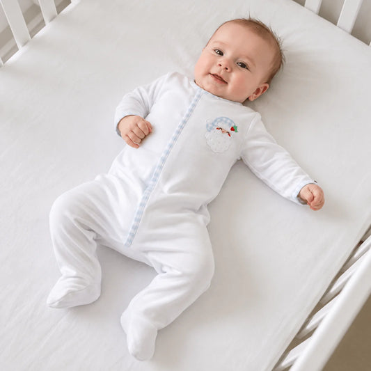 Sweet St. Nick Applique Baby's First Christmas Footie- Light Blue