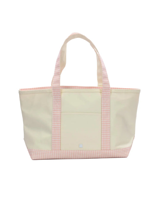 Medium Tote - Coated Canvas Natural with Gingham Taffy Trim