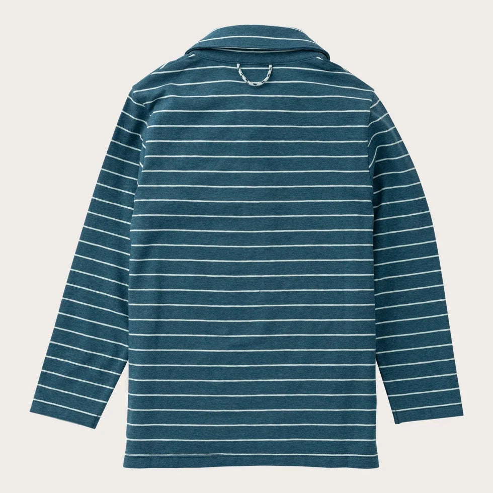Pro Performance Long Sleeve Polo- Tapestry Blue and Mist Green Stripe
