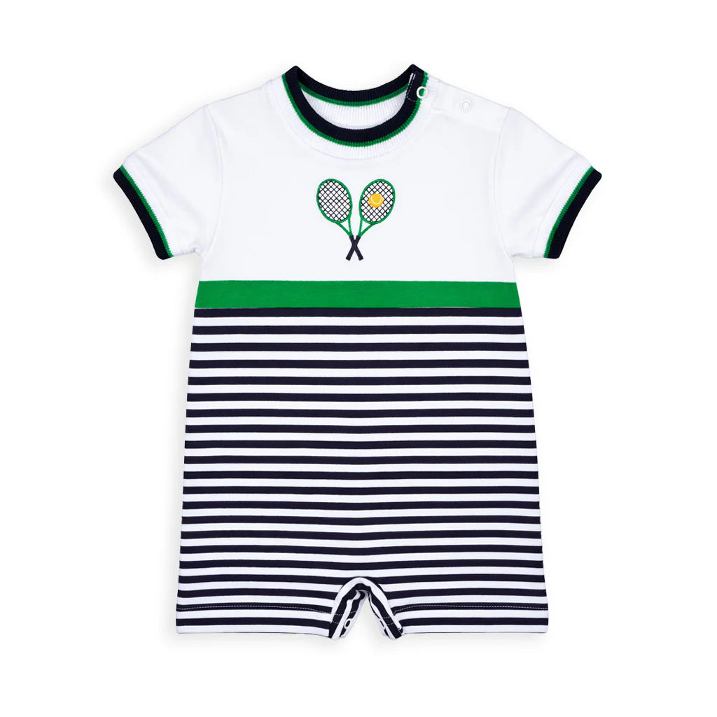 Stripe Knit Shortall with Tennis Rackets