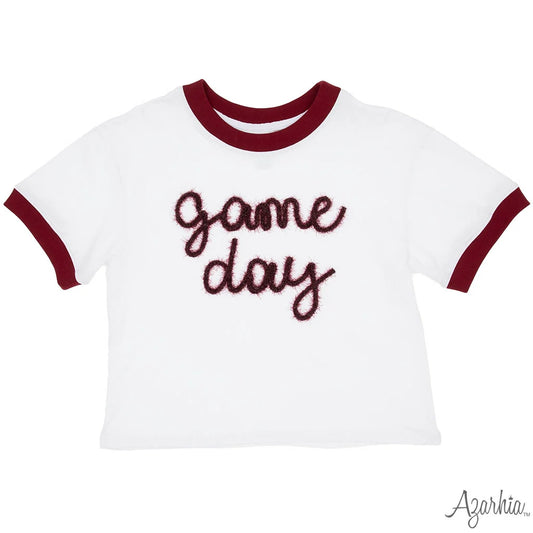 Tinsel Game Day Ringer Boxy T - Maroon