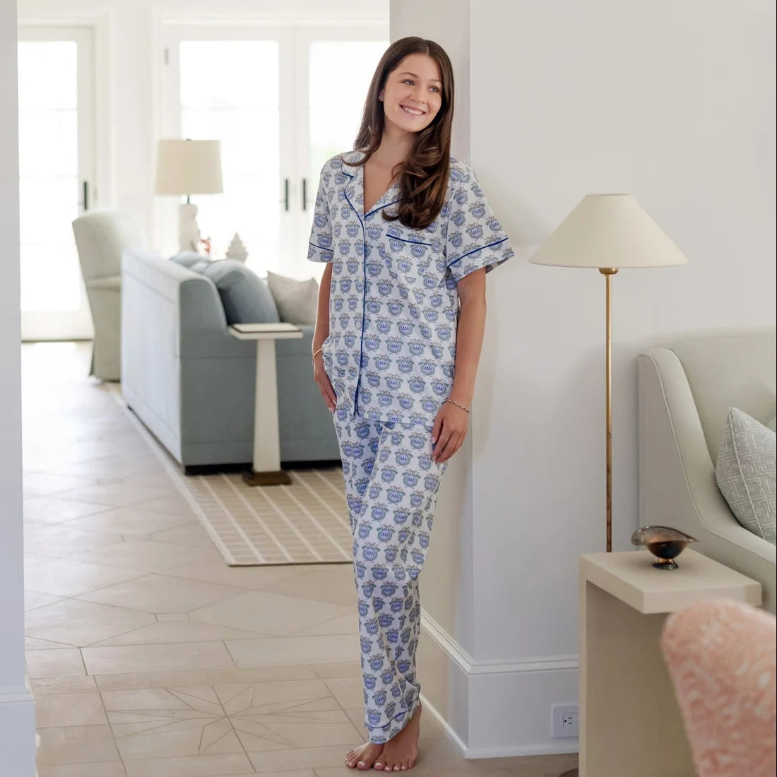 Laney Pima Cotton Pajama Pant Set- Delta Delta Delta Crest