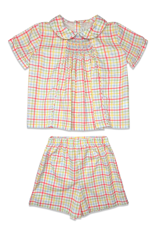 Smocked Graham Short Set - Harrow Hill Plaid