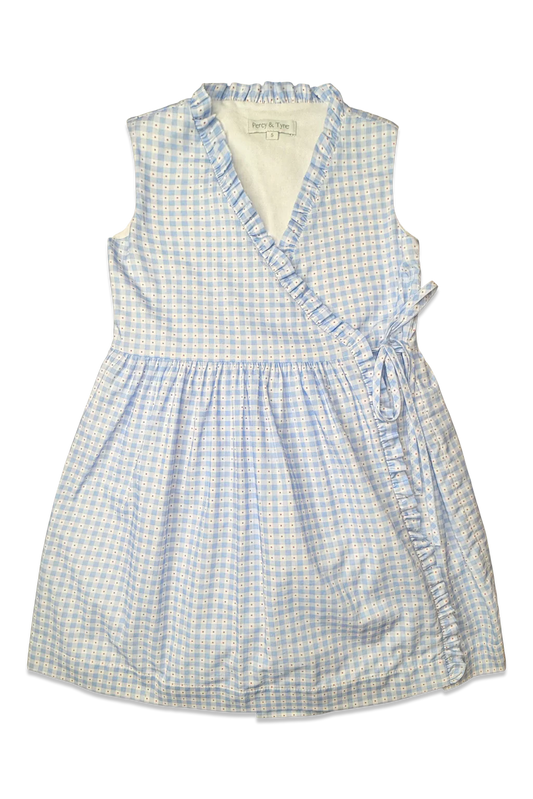Sleeveless Ruffle Wrap Dress- Patriotic Plaid