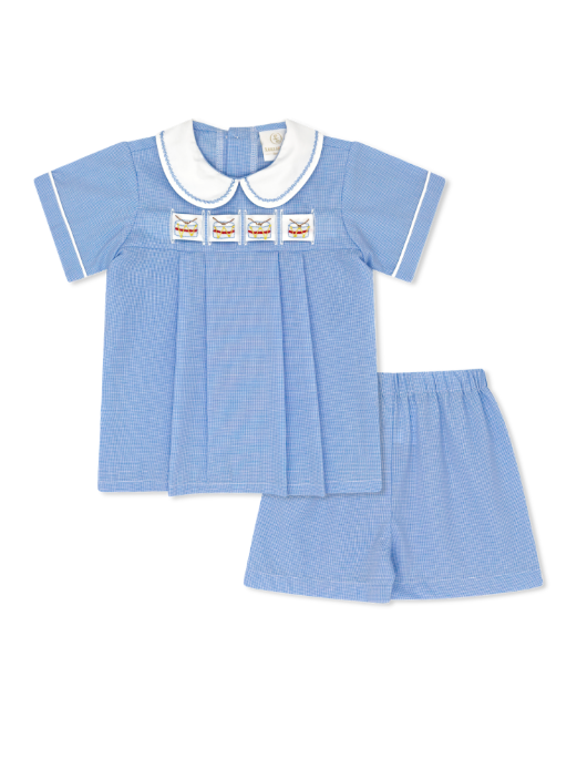 Noah Ribbon Short Set- River Royal Minigingham