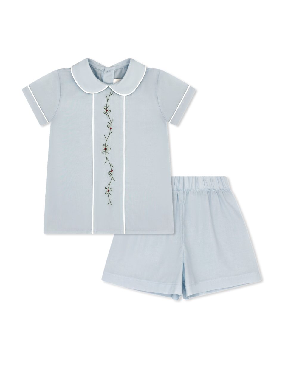 Jonathan Short Set - Holly Embroidered Blue Batiste