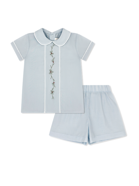 Jonathan Short Set - Holly Embroidered Blue Batiste