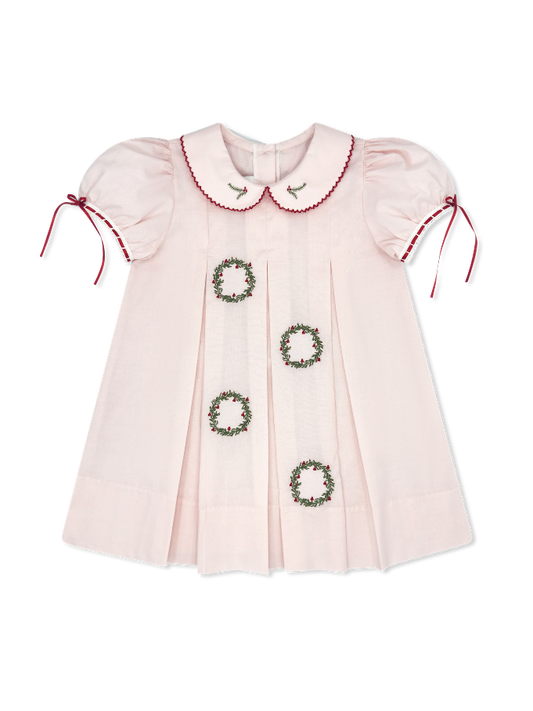 Precious Memories Dress - Pink with Embroidered Wreaths
