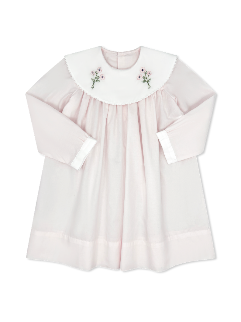 Sandra Dress - Batiste Pink with Embroidered Flowers