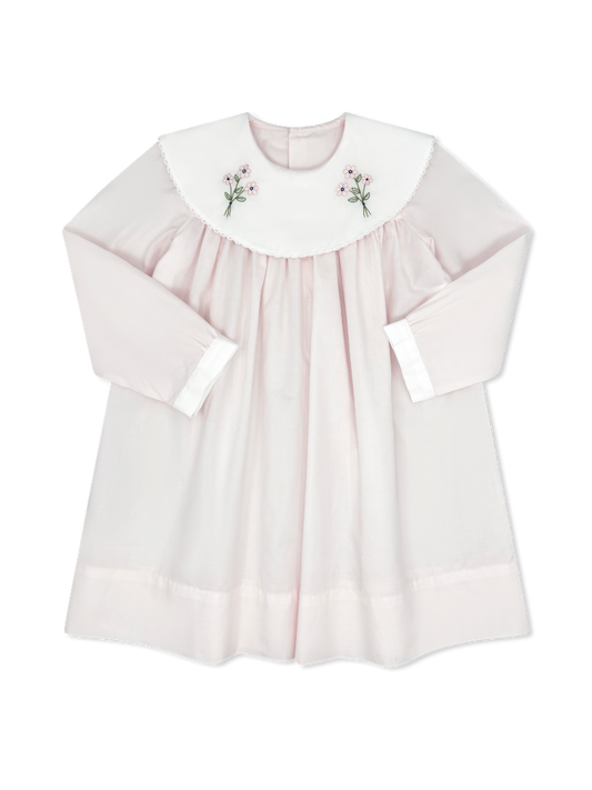 Sandra Dress - Batiste Pink with Embroidered Flowers