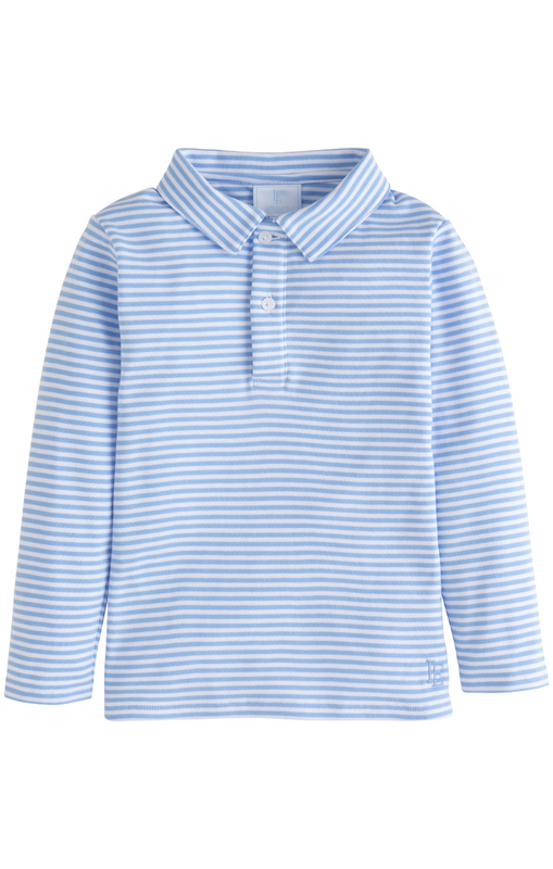 Long Sleeve Polo - Light Blue Stripe