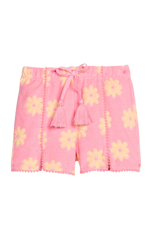 Pom Pom Terry Shorts - Pink Floral Terry