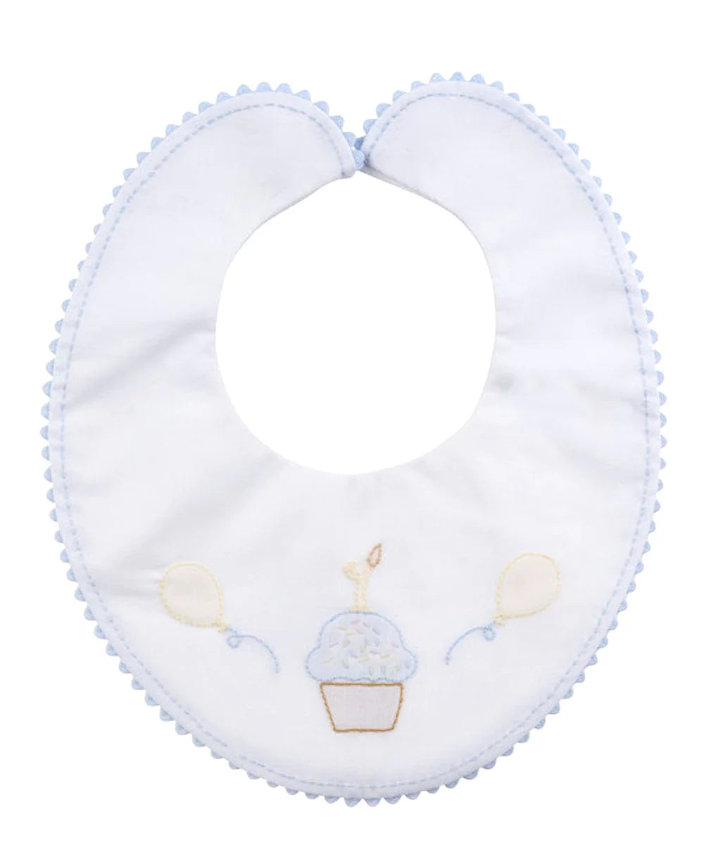 Feltman Brothers Boys Shadow Stitch Embroidery First Birthday Bib - Blue
