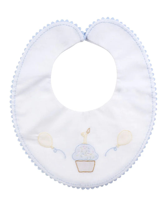 Feltman Brothers Boys Shadow Stitch Embroidery First Birthday Bib - Blue
