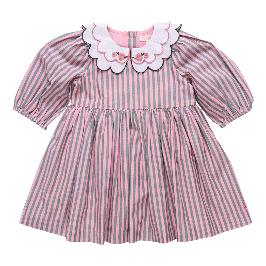 Darcy Dress - Pink Green Stripe