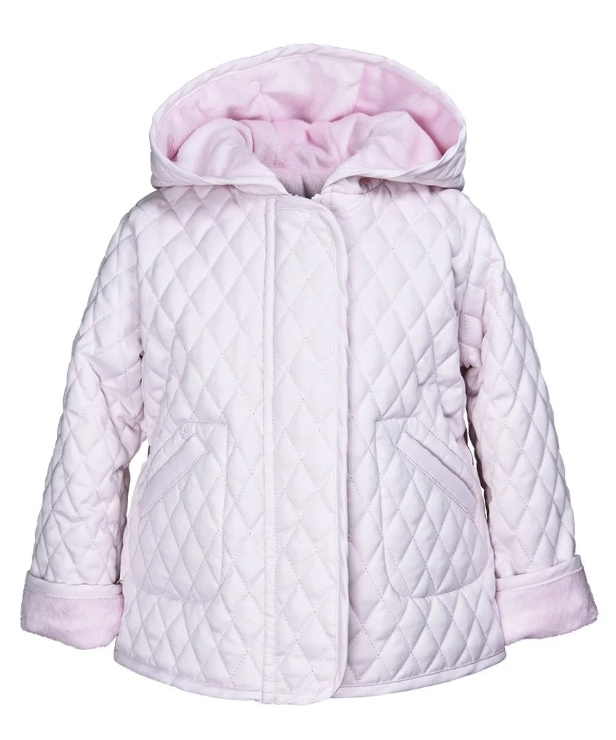 Hooded Quilted Barn Jacket Faux Fur- Light Pink
