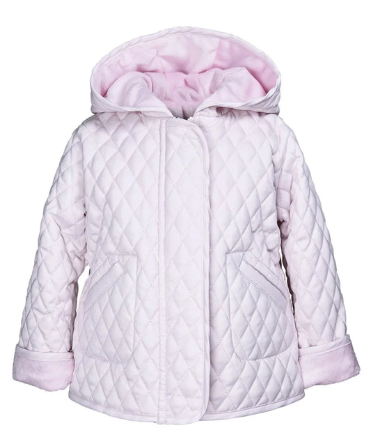 Hooded Quilted Barn Jacket Faux Fur- Light Pink