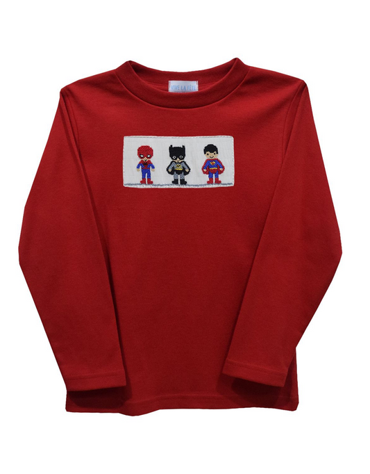 Super Hero Smocked Red Long Sleeve Boys T-Shirt